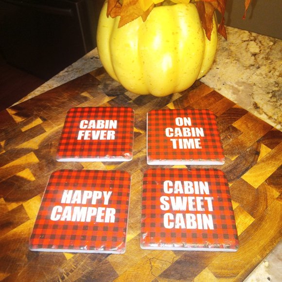 Cabin Decor Cottage Lake Home Rustic Buffalo Plaid Ceramic Coasters - Picture 2 of 4